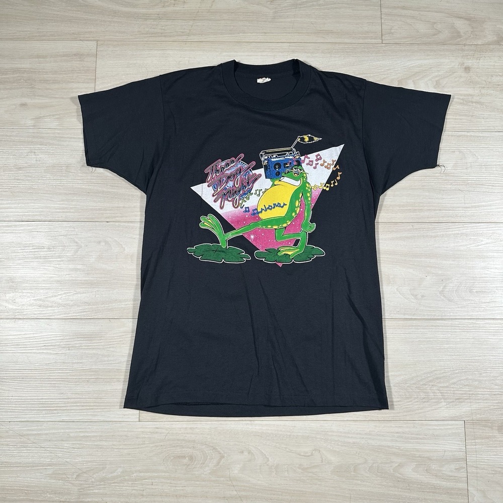 VTG 80s Three Dog Night Jeremiah Bullfrog T-Shirt Adult L Made USA Black Shrunk